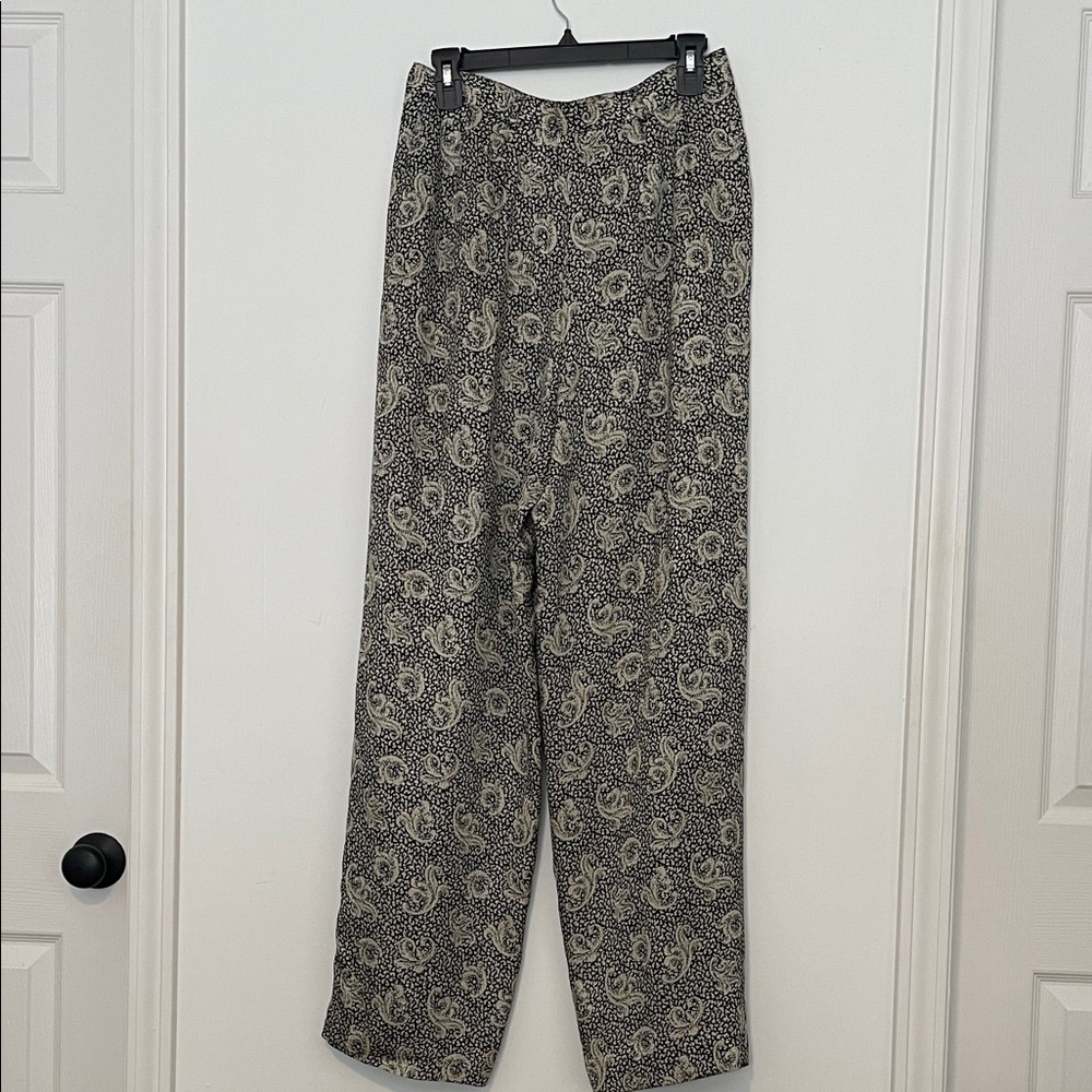Anne Klein Vintage 100% Silk Black Paisley Pants size 12 - Picture 6 of 13